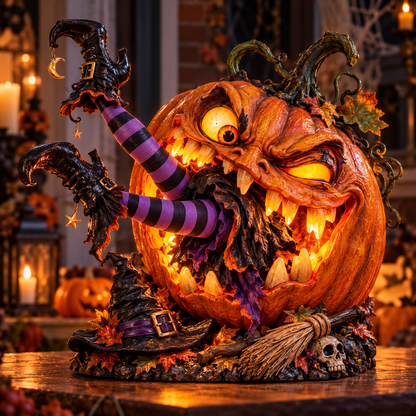 🎃 Oops… The Pumpkin Ate the Witch | Light-Up Halloween Decor
