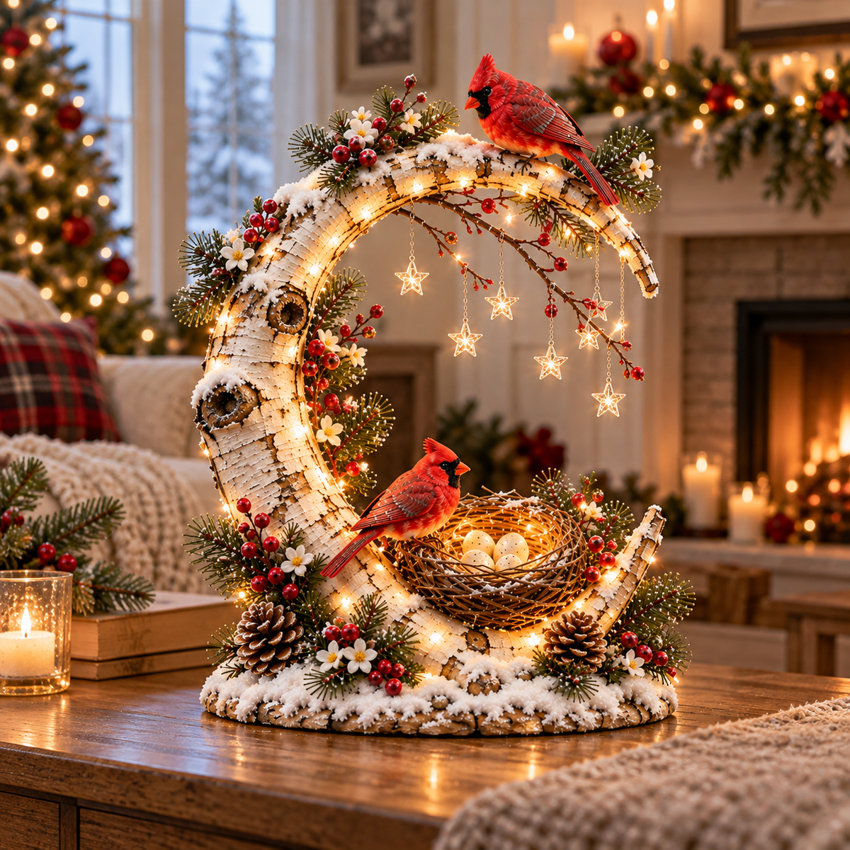 🌙🐦 Cardinal Moonlight Haven™ | Lighted Crescent Moon Decor