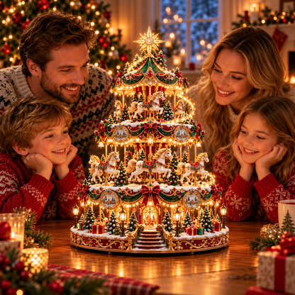 🎠✨ Enchanted Carousel Christmas Tree™ – Lighted 3-Tier Holiday Centerpiece