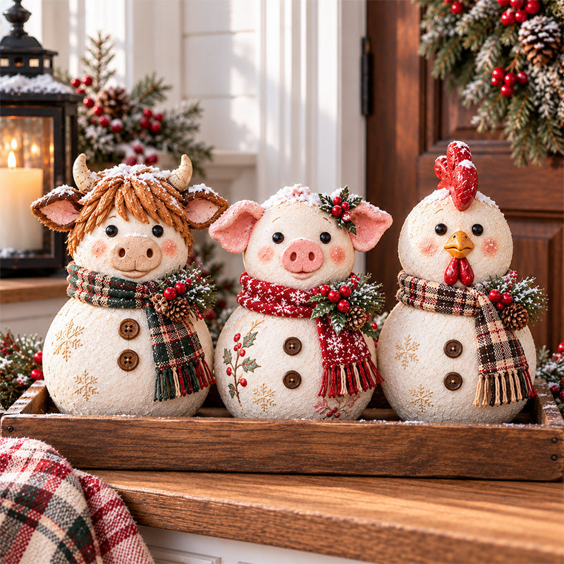 🐮🐷🐔 Snowy Barnyard Trio | Rustic Christmas Farm Decor 🎄