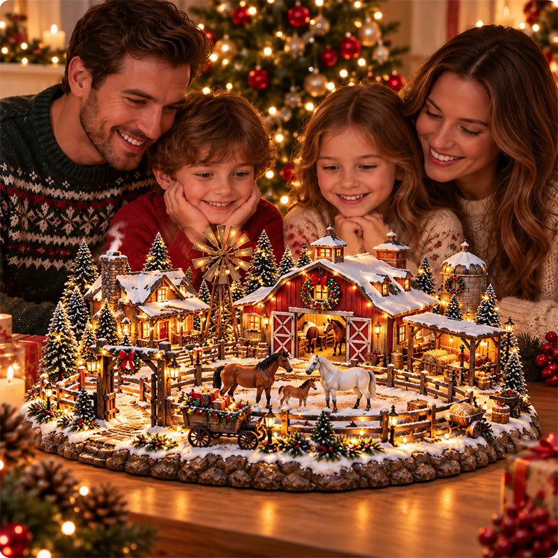 ✨🐎 Winter Horse Stable Village – Lighted Horse Village Display
