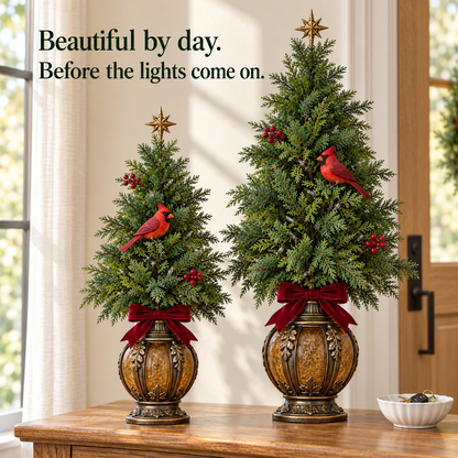 🎄🐦 Cardinal Glow Trees™ | Lighted Christmas Lantern Decor