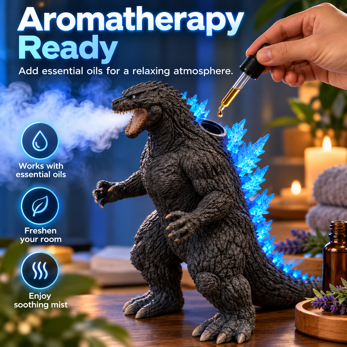 🌊💙 Kaiju Mist™ | Cool Mist Humidifier with Blue LED Glow & Remote