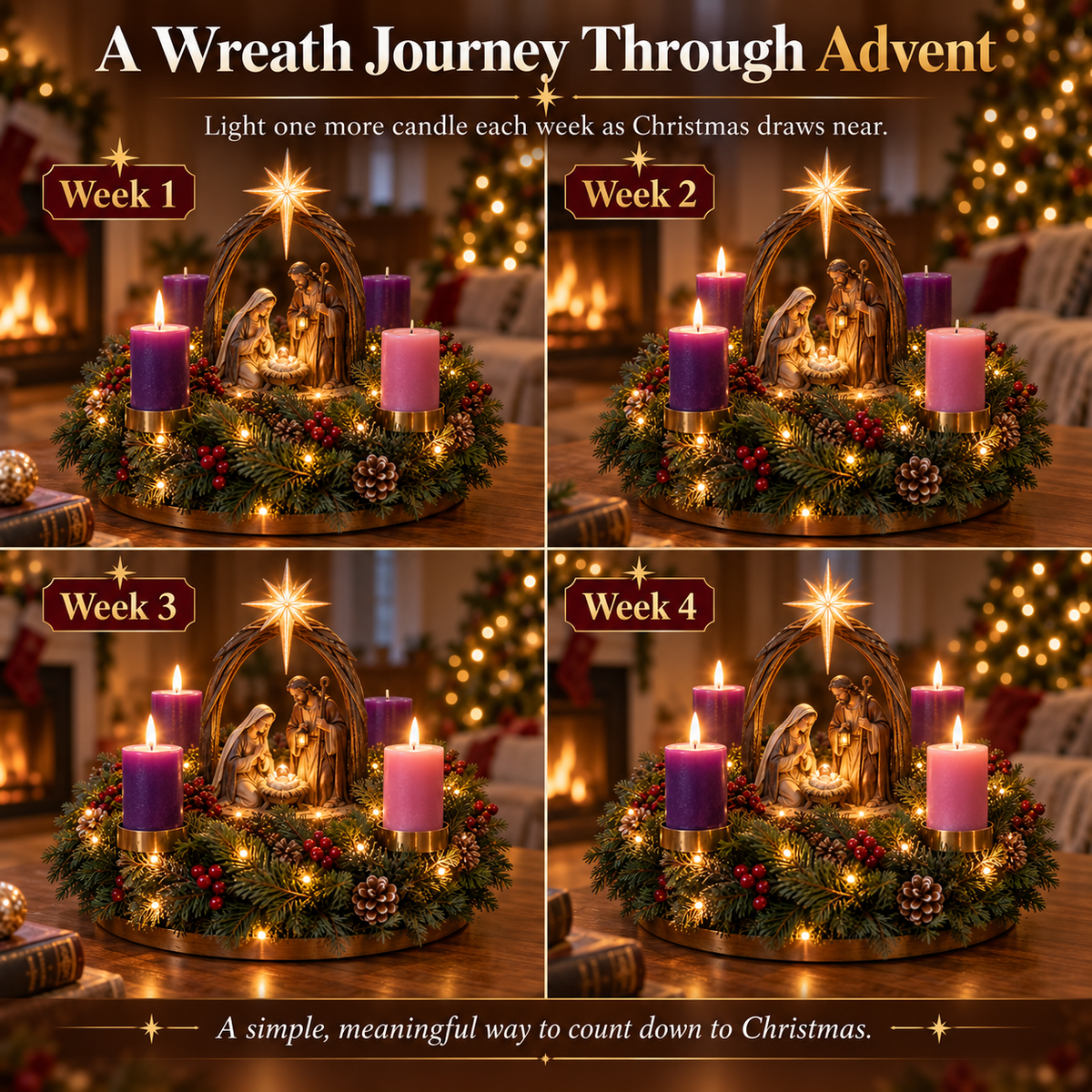 🌟🙏 Bethlehem Nativity Advent Wreath – A Sacred 4-Week Christmas Tradition🕯️