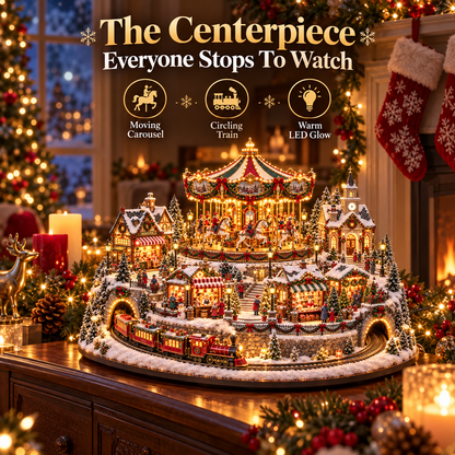 🎠✨ Christmas Market Carousel Village | Animated Lighted Holiday Train & Village Centerpiece