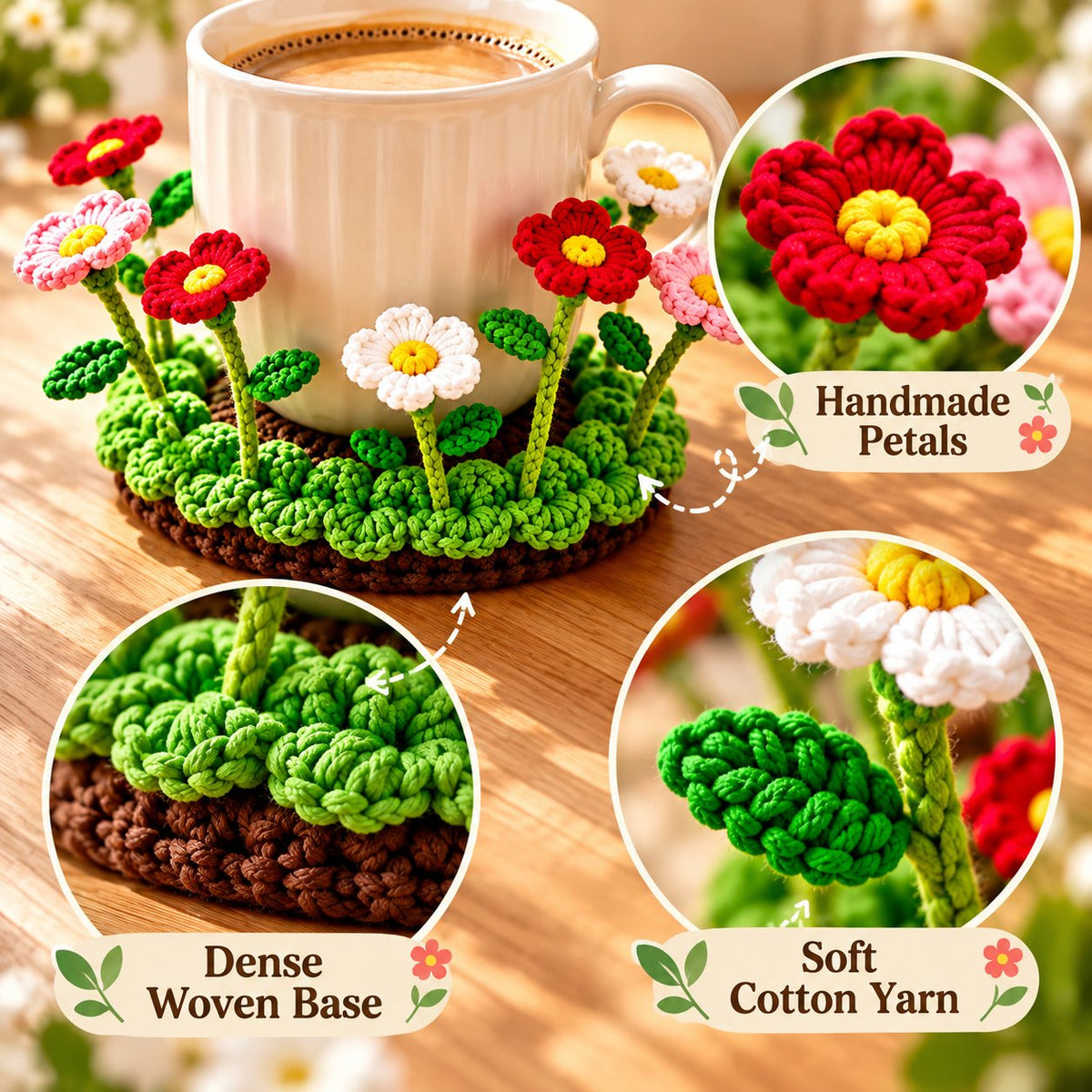 🌸☕ Blooming Mug Garden™ | Handmade 3D Crochet Flower Coaster