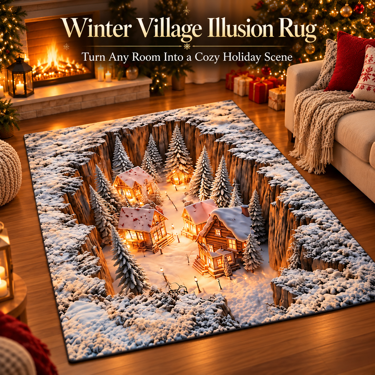 ❄️🏘️ Winter Village Illusion Rug™ | 3D Snowy Christmas Area Rug