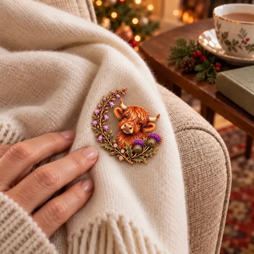🏴🐮 Highland Heart™ | Scottish Cow, Thistle & Heather Heritage Brooch