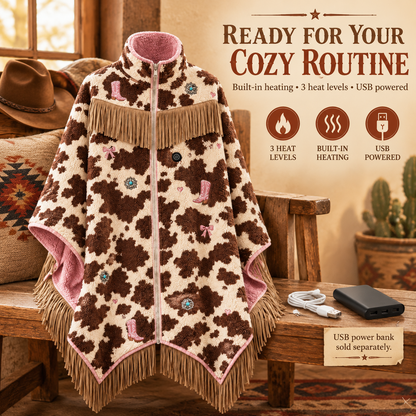 🤠🔥 Cozy Rodeo Wrap™ | 3-Heat USB Heated Fringe Poncho