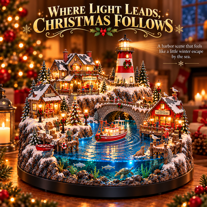 🎄⚓ Harborlight Christmas™ – Magical Lighted Coastal Village with Lighthouse, Fishing Boat & Underwater Wonderland ✨🌊