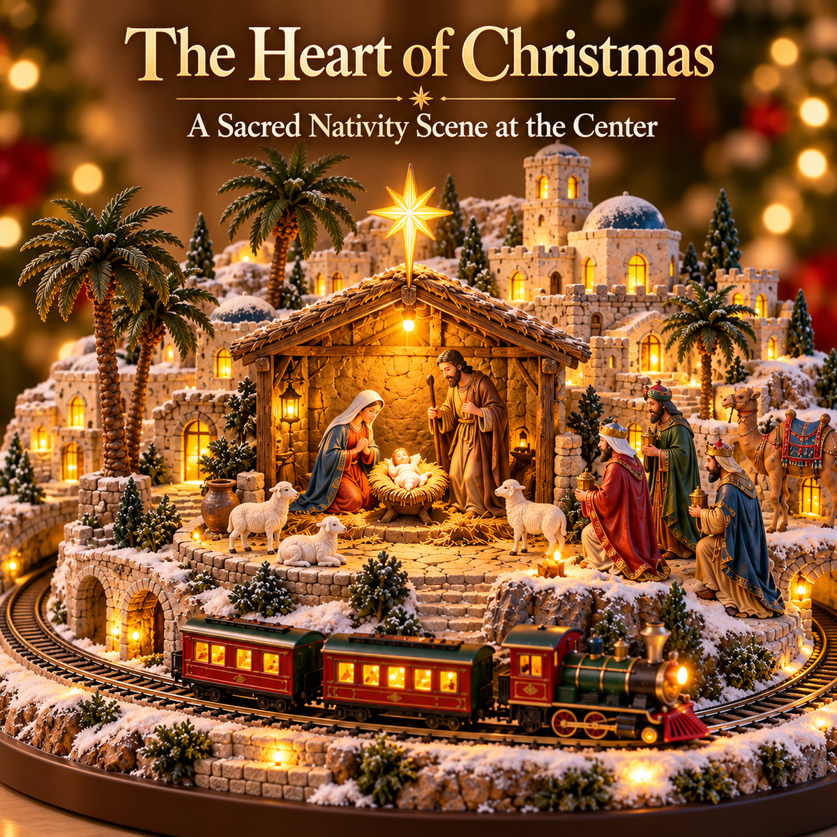 ✝️🎄 Bethlehem Journey Lighted Nativity Village | Animated Christmas Train Tabletop Decor ✨