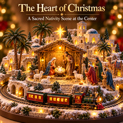 ✝️🎄 Bethlehem Journey Lighted Nativity Village | Animated Christmas Train Tabletop Decor ✨