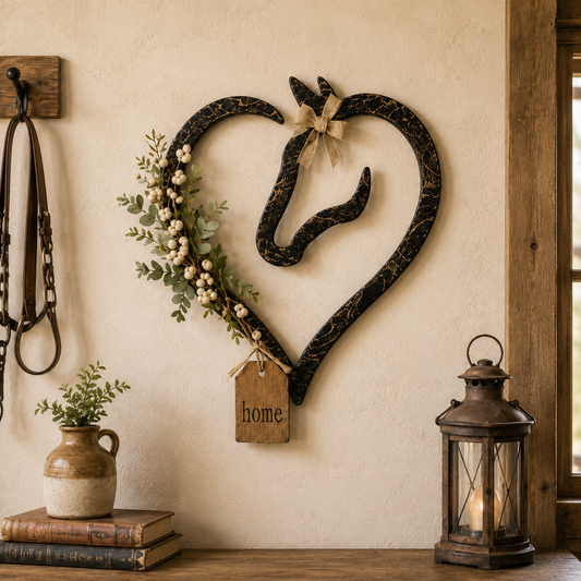 🐴🌿Equestrian Horse Heart Wall Decor with Greenery – Farmhouse Home Accent