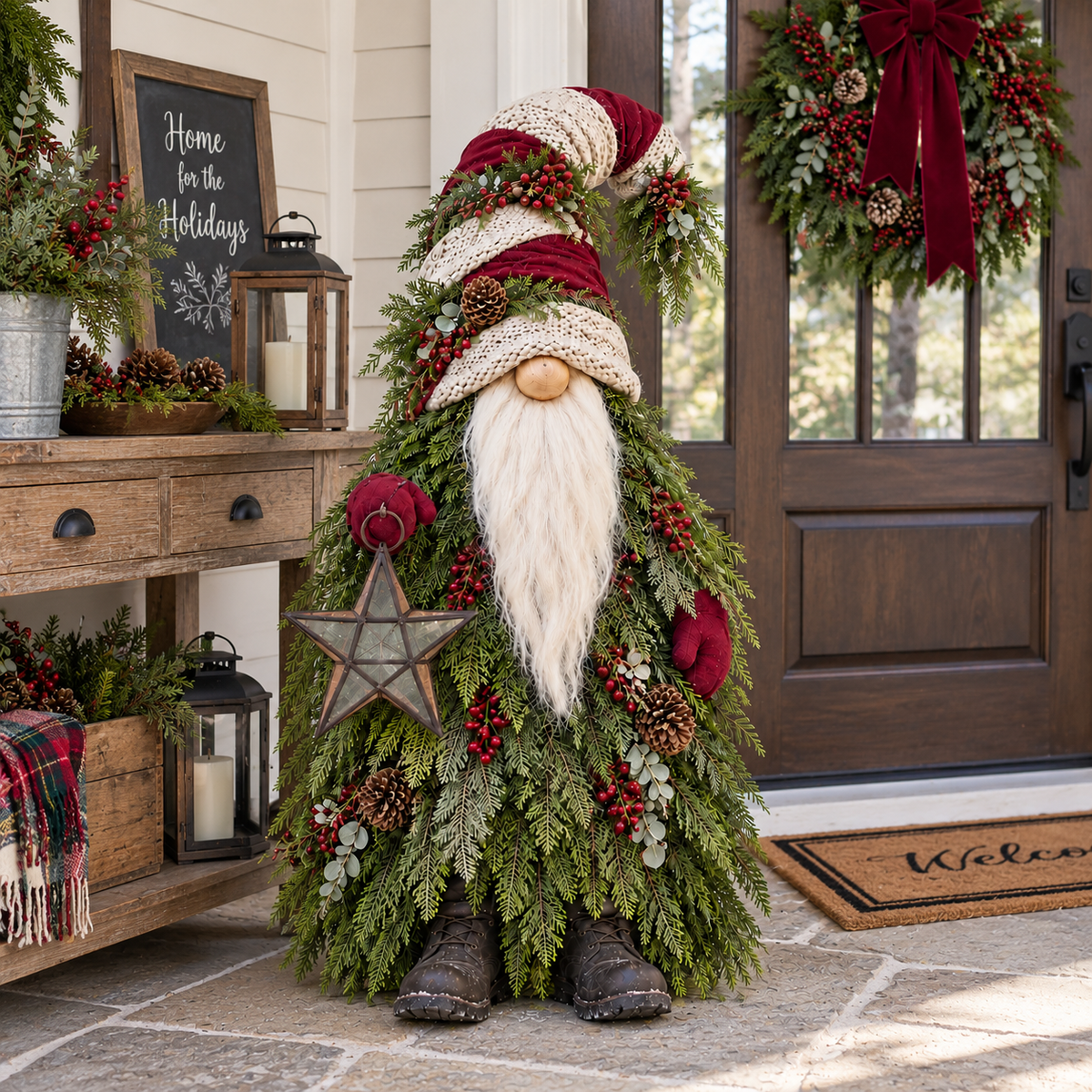 🎅🌲 Evergreen Christmas Gnome – Warm Lighted Floor Decor