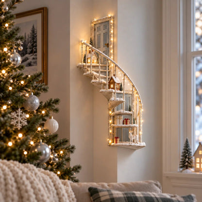 Lighted Winter Fairy Door Staircase Wall Decor 🧚‍♀️❄️ – Enchanted Christmas Wall Art