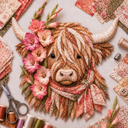🐮💐 Blooming Highland™ | Birth Flower 3D Fabric Art DIY Kit – Beginner Friendly