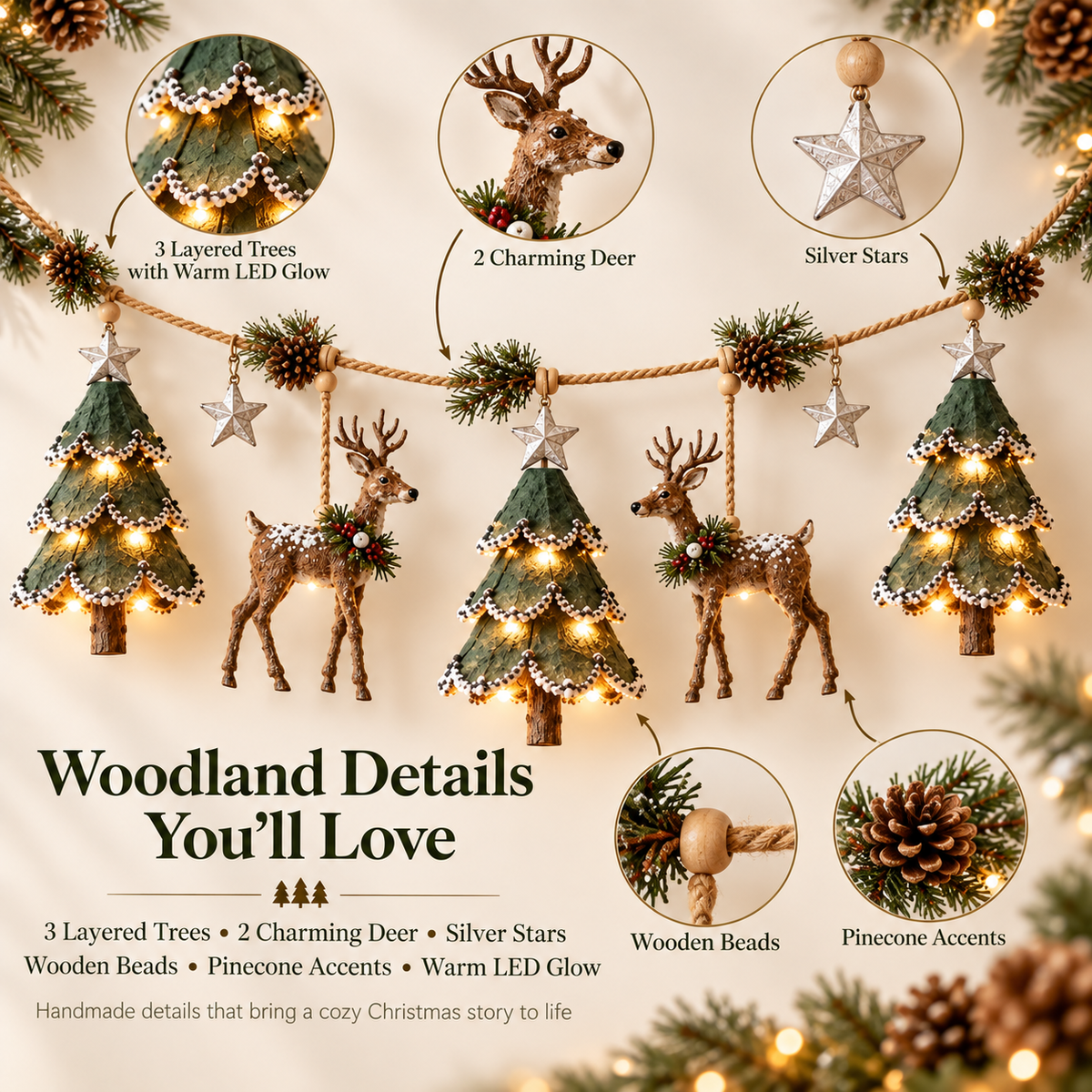 🦌✨ Woodland Deer Glow™ | Lighted Christmas Garland