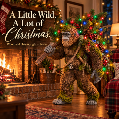 🎄 👣 Woodland Bigfoot Christmas Decor – Carrying a Lighted Tree