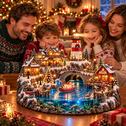 🎄⚓ Harborlight Christmas™ – Magical Lighted Coastal Village with Lighthouse, Fishing Boat & Underwater Wonderland ✨🌊