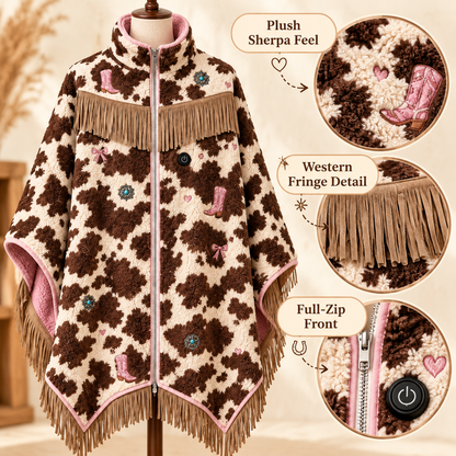 🤠🔥 Cozy Rodeo Wrap™ | 3-Heat USB Heated Fringe Poncho