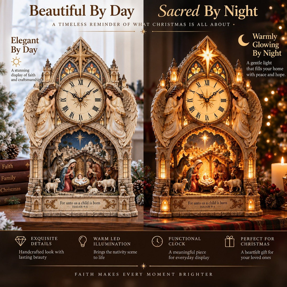 🌟 The First Christmas, Frozen in Time | Lighted Nativity Clock