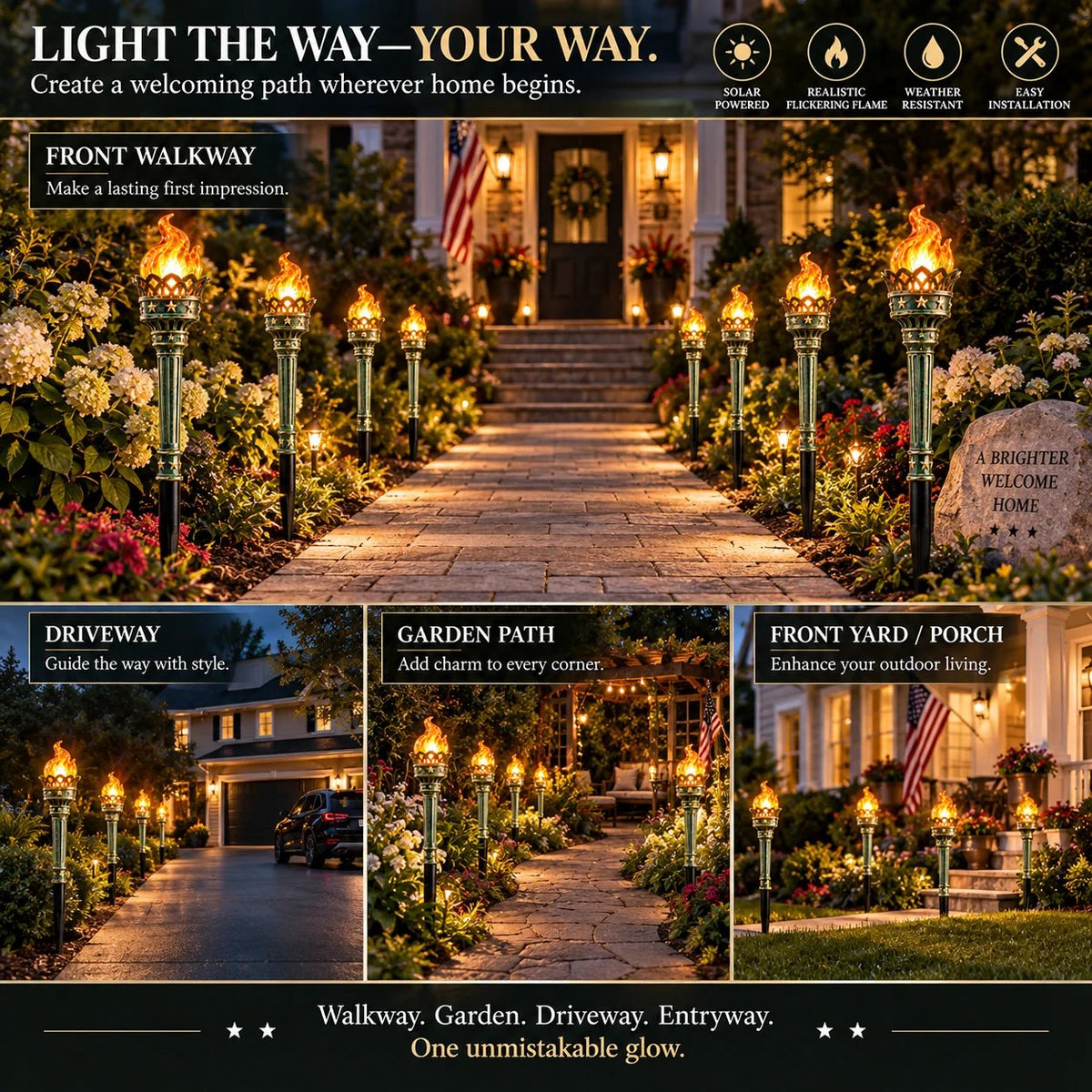 🇺🇸🔥 Liberty Ember™ | Solar Flickering Torch Pathway Lights