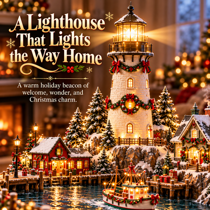 🔥 LAST DAY 49% OFF-🎄Christmas Lighthouse Harbor Village – Light-Up Winter Wonderland