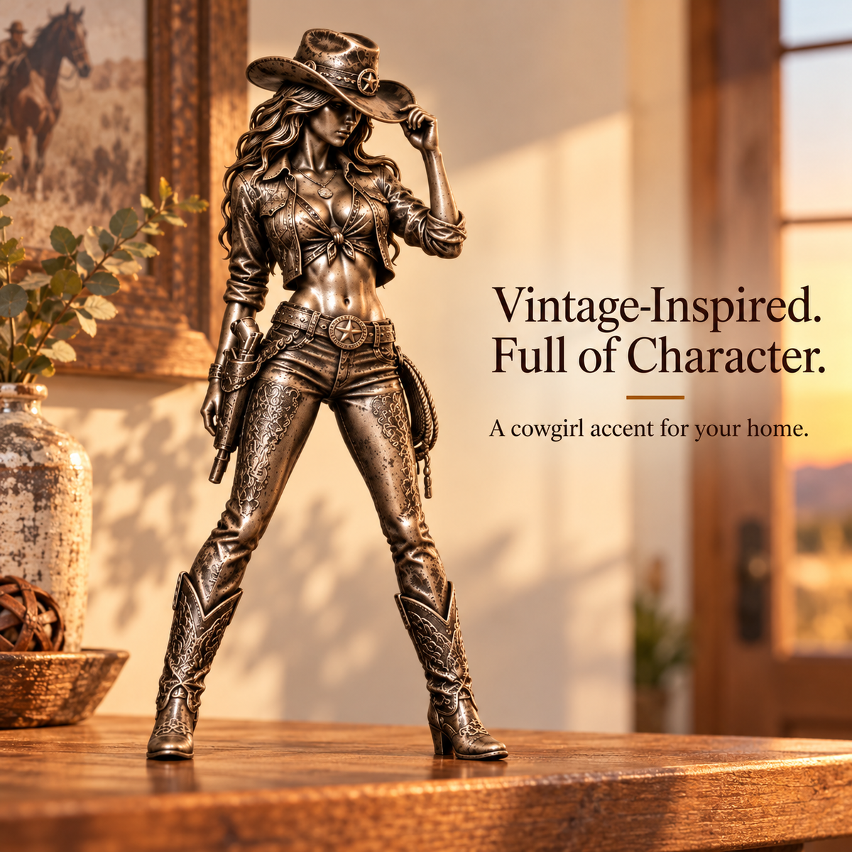 🐎 Spirit of the West | Vintage Cowgirl Bronze Figurine