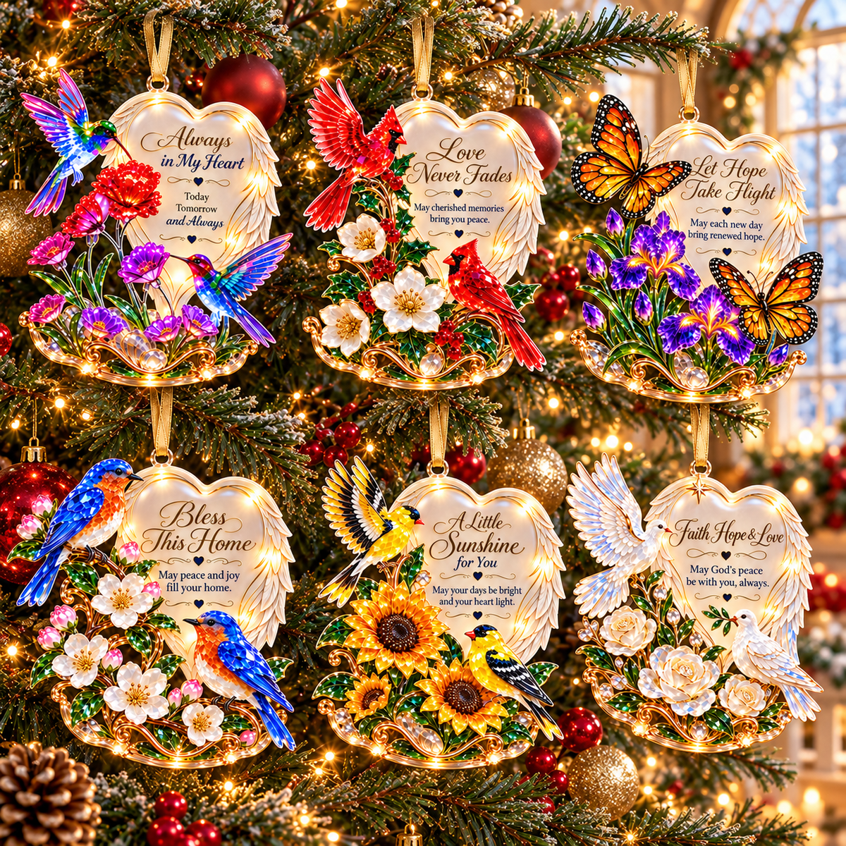 ❤️ Heavenly Hearts™ | 6 Inspirational Angel Wing Christmas Ornaments