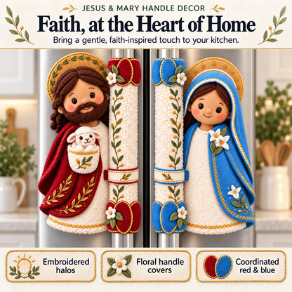 ⏳ Last Day 49% OFF – ✝️ Heaven in the Kitchen | Jesus & Mary Plush Handle Huggers ❤️
