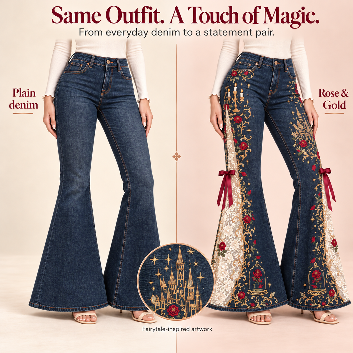 🎀🌹 "Fairytale Romance" Women’s Flared Jeans
