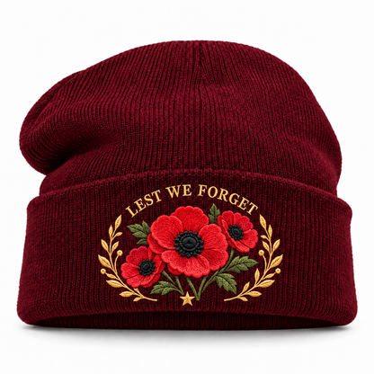 🎖️ Lest We Forget Poppy™ | Memorial Embroidered Knit Beanie