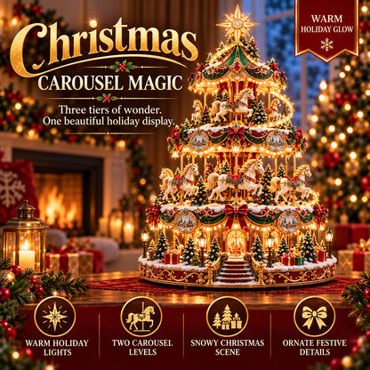 🎠✨ Enchanted Carousel Christmas Tree™ – Lighted 3-Tier Holiday Centerpiece