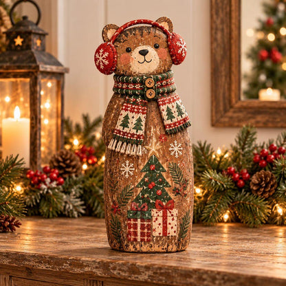 🐻🎄 Rustic Christmas Bear Family – 3-Piece Wooden Tabletop Decor