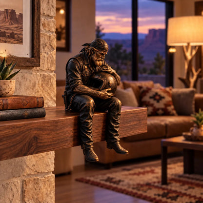 🏍️🧔 Old Biker Soul™ | Rustic Motorcycle Rider Shelf Sitters