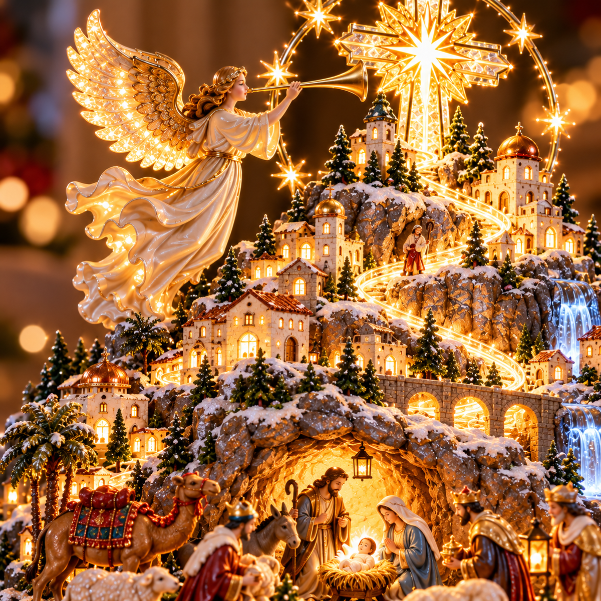 ✝️✨ Bethlehem Mountain Glow™ | Illuminated Nativity Christmas Village