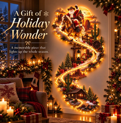 🔥 Last Day – 50% Off!🎅 Wild West Santa – Lighted Christmas Wall Decor