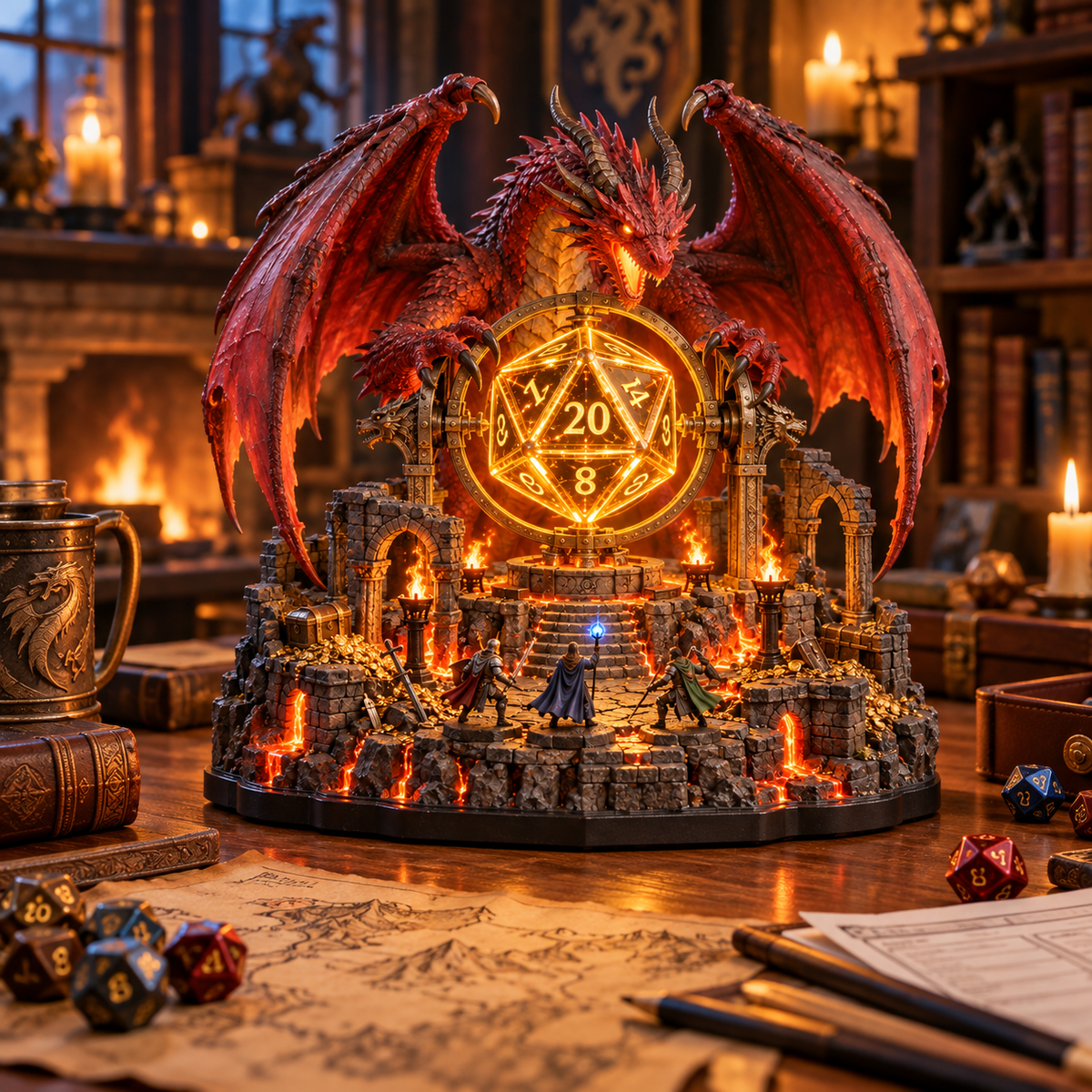 🐉 The Dragon Guards Your Roll | Lighted D20 Fantasy Diorama