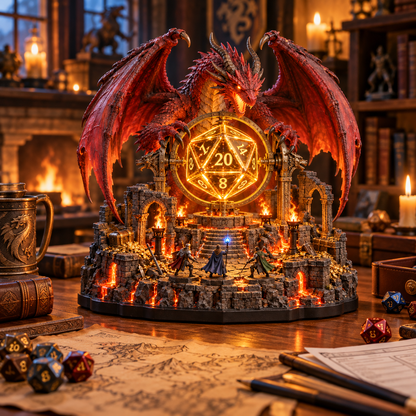 🐉 The Dragon Guards Your Roll | Lighted D20 Fantasy Diorama