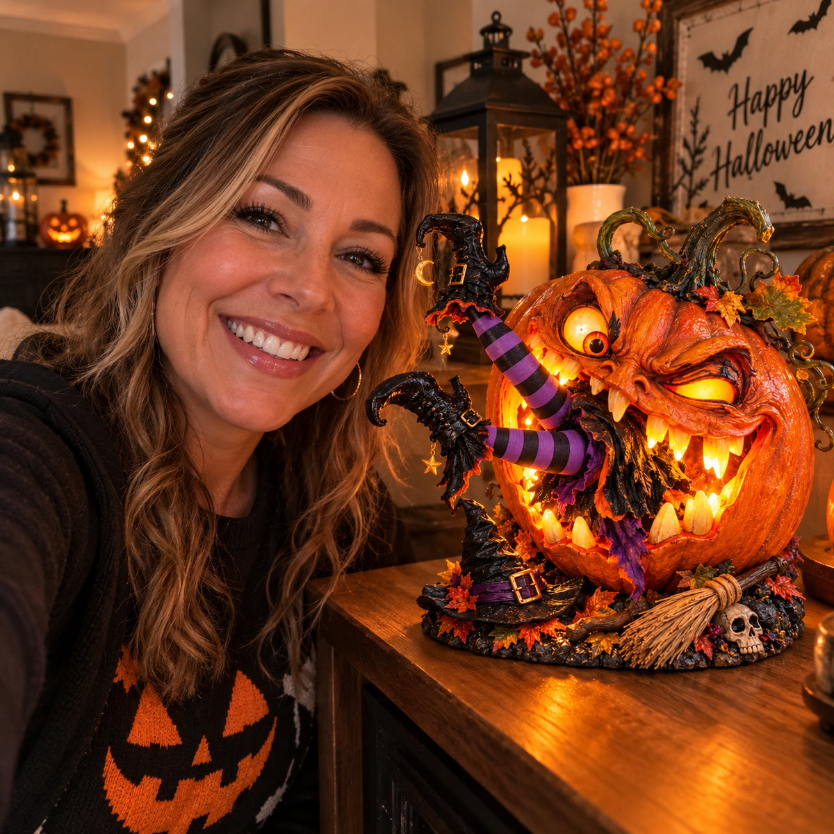 🎃 Oops… The Pumpkin Ate the Witch | Light-Up Halloween Decor