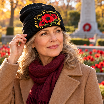🎖️ Lest We Forget Poppy™ | Memorial Embroidered Knit Beanie