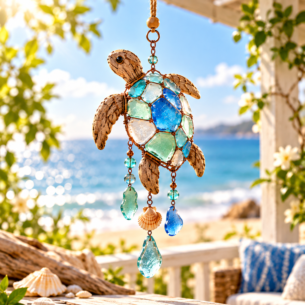🌊✨ Catch the Coastal Light | Handcrafted Sea Glass Suncatcher Charms