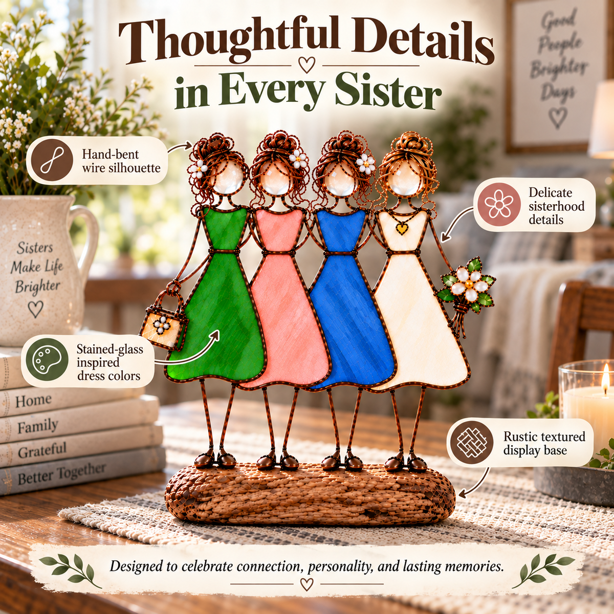 💞🪟 Sisters in Light™ | Stained Glass-Inspired Friendship Figurine