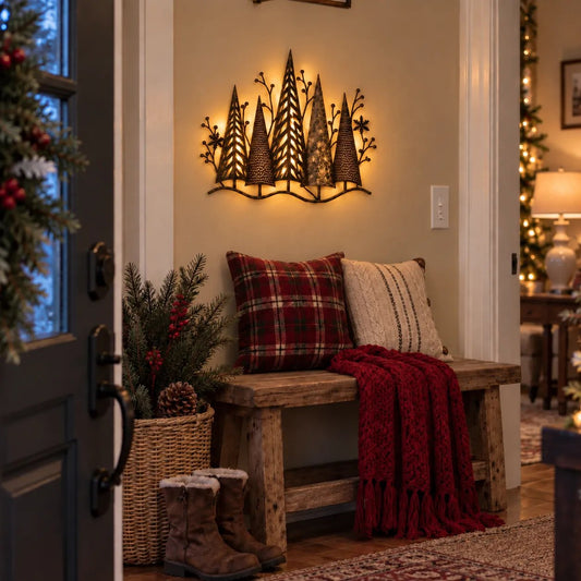 🎄🕯️✨ Lighted Metal Christmas Forest – Vintage Holiday Wall Decor 🌙