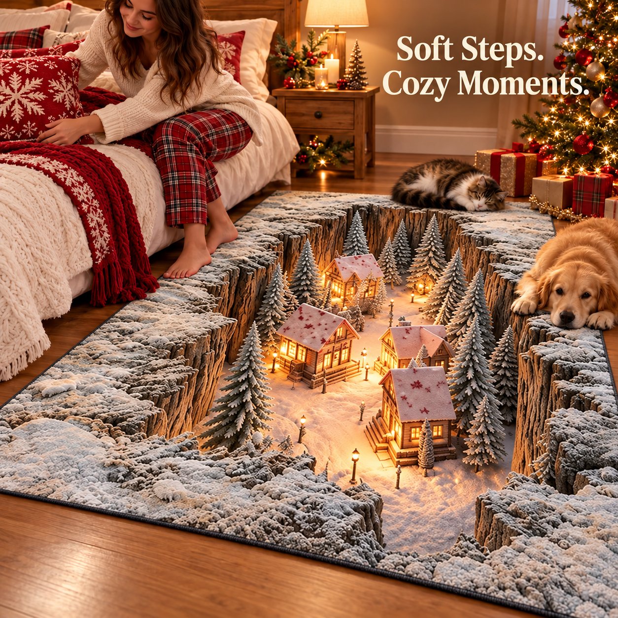 Soft Christmas village rug in a family home