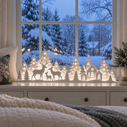 🦌✨ Winter Village Glow™ | 2-Piece Lighted Deer Window Scene