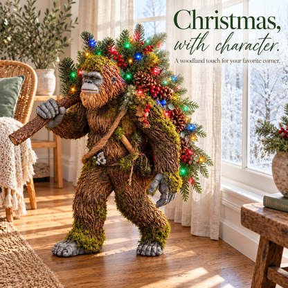 🎄 👣 Woodland Bigfoot Christmas Decor – Carrying a Lighted Tree