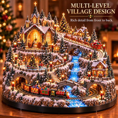 🦌🚂 Christmas in Motion | Lighted Village with Train, Sleigh & Waterfall