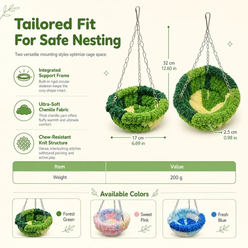 🐦🧶Cozy Winter Hanging Bird House — Soft In-Cage Habitat