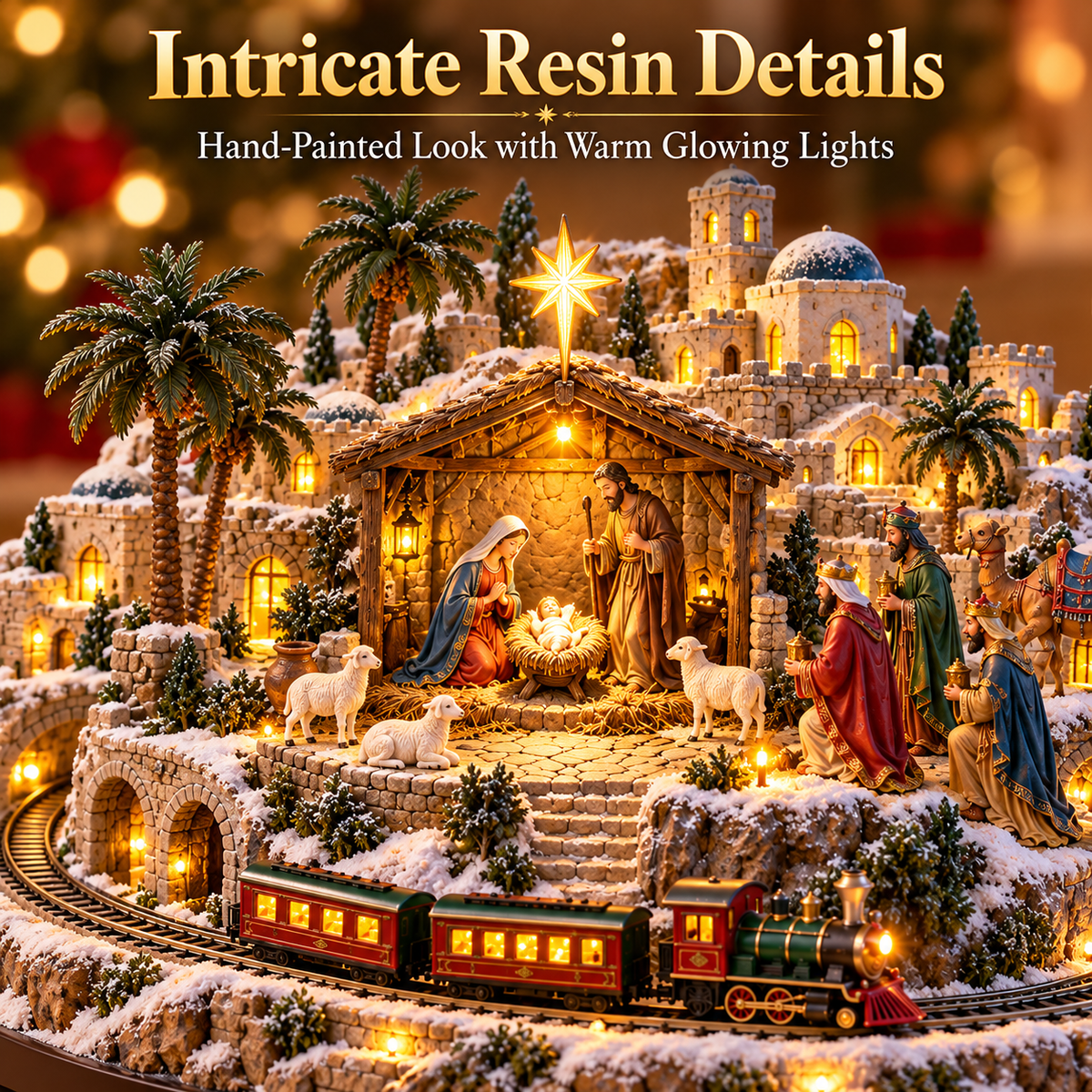 ✝️🎄 Bethlehem Journey Lighted Nativity Village | Animated Christmas Train Tabletop Decor ✨